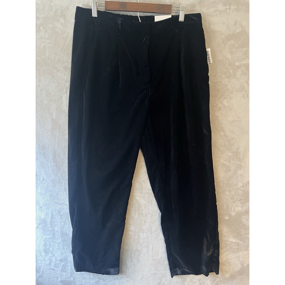 Old Navy Pants Women's L Black Velvet Wide Leg Extra High Rise Taylor Trouser